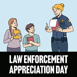 an illustration of 2 children and a police officer talking