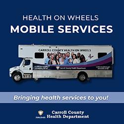 Health on Wheels vehicle on a blue background