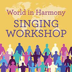 Silhouette illustration of various people in different colors holding hands in three rows over an orange background with a pale world map above.