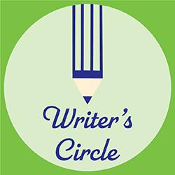 A circle with a pencil graphic and "Writer's Circle" text on a green background.