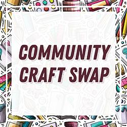 colorful pattern of craft supplies with a white square and text