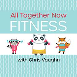 Happy cartoon raccoon, panda, and fox exercising together