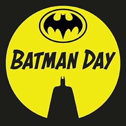 Batman silhouette and bat signal on yellow circle