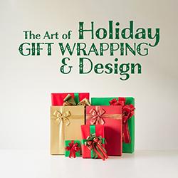 An assortment of gift-wrapped boxes in reds, greens, and gold on an off-white seamless background