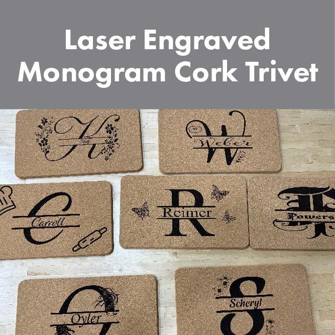 Laser Engraved Monogram Cork Trivet