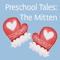 red mittens with white hearts on a blue background