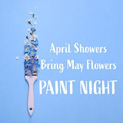 Colorfull flowers spilling out of a paintbrush over a blue background