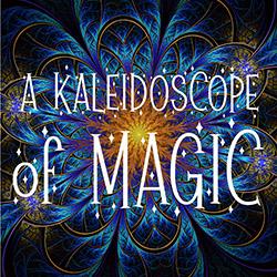 A mirrored fractal image in blues and gold