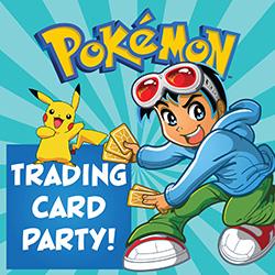 Anime boy with trading cards next to Pikachu Pokemon TM brand asset