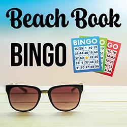 sunglasses, blurry beach scene, bingo cards