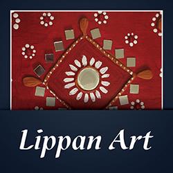 an example of Lippan art on a navy blue background