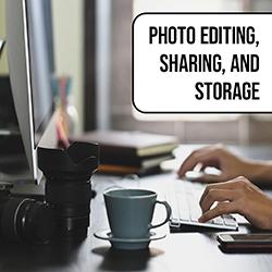 person working at computer with camera