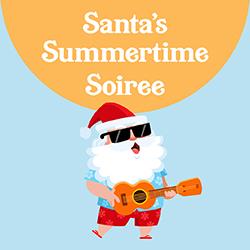 santa in summer outfit with guitar