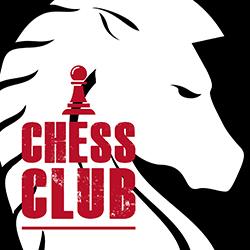 A white knight on a black background.