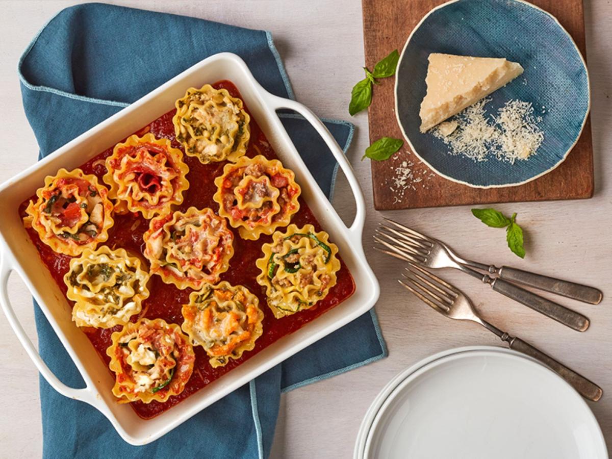Lasagna Roll Ups in a baking dish