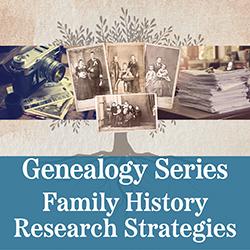 Vintage family photographs and documents over a stylized family tre