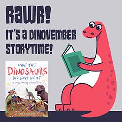 a cartoon dinosaur reading a book