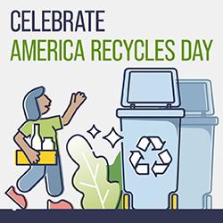 an illustration of a person recycling