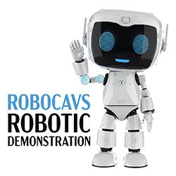 a cute and small robot waving on a white background