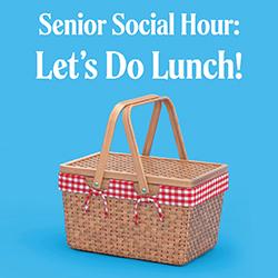 a wicker picnic basket on a blue background